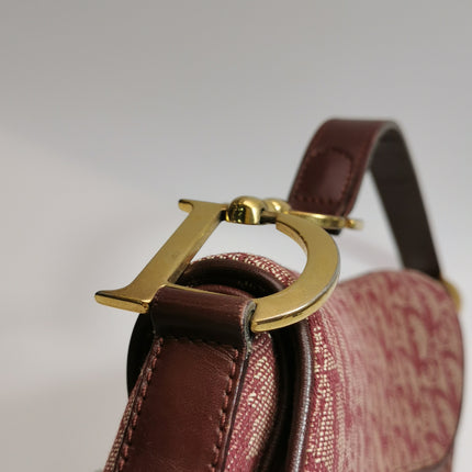 Dior Saddle Vintage Medium Red Burgundy Monogram Oblique Shoulder Bag 2002