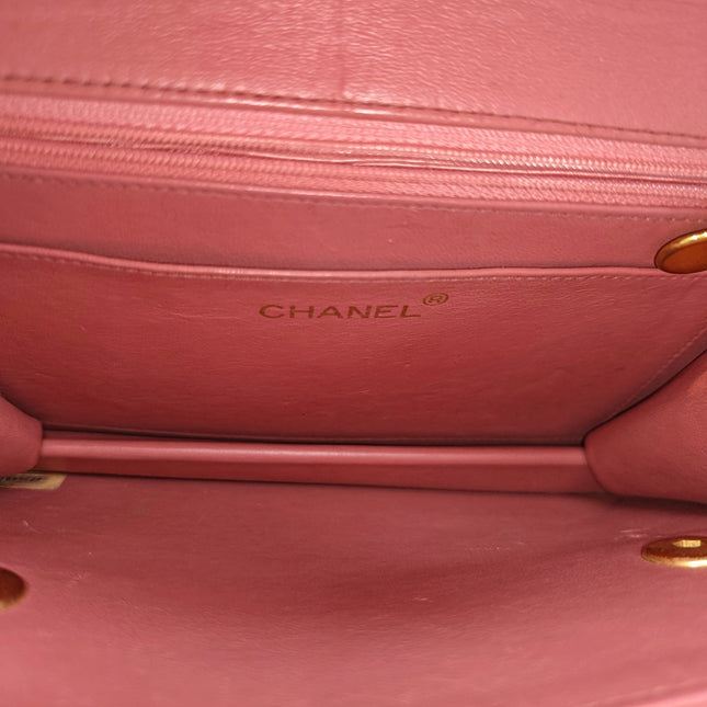 Chanel Vintage Double CC Turnlock Small Pink Lambskin Leather 2Way Shoulder Bag