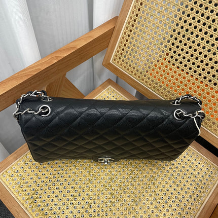 Chanel Classic Flap Maxi Black Caviar Leather Double Flap Sliver Hardware 2011-12