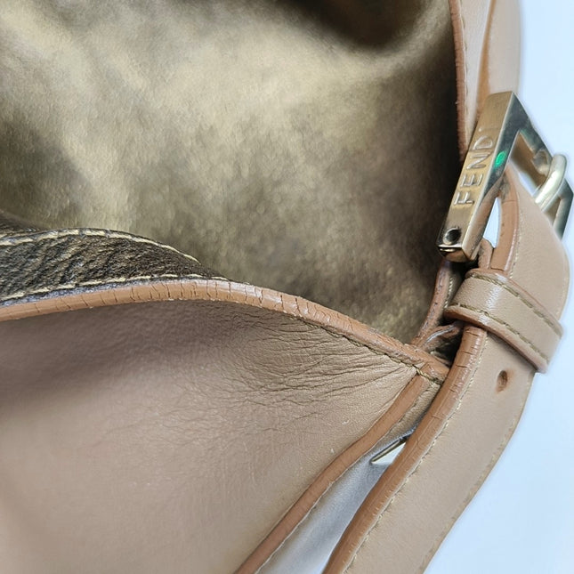 Fendi Baguette Beige Leather with Gold Studded Metal Buckle