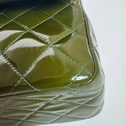 Chanel Classic Flap Jumbo Large Green Patent Leather Silver Hardware