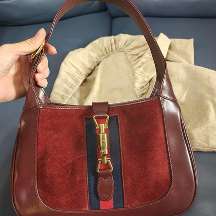 Gucci Jackie 1961 Small Burgundy Suede and Leather Bag