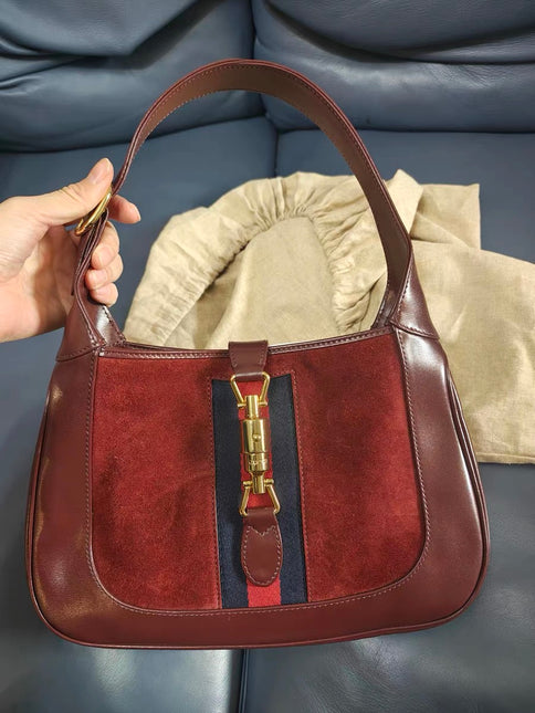 Gucci Jackie 1961 Small Burgundy Suede and Leather Bag