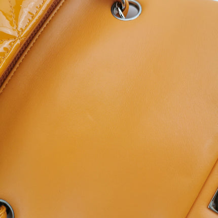 Chanel Classic Flap Mini Orange Patent Leather Silver Hardware