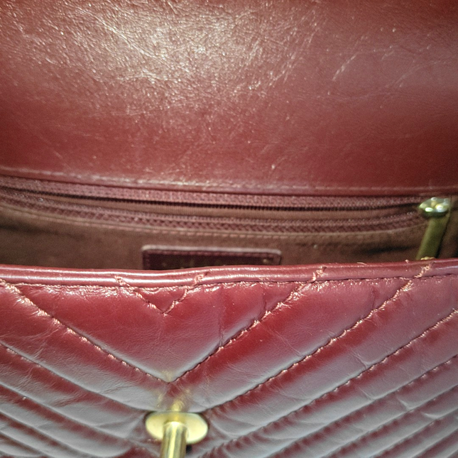 Chanel Top Handle Chevron Flap Bag Mini Burgundy Calfskin Leather, 2017