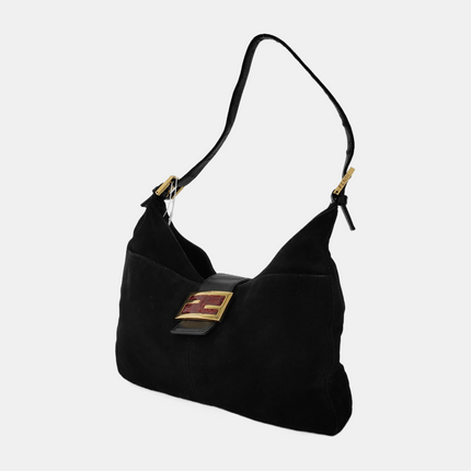 Fendi Mamma Baguette Forever Black Suede Leather Red Buckle
