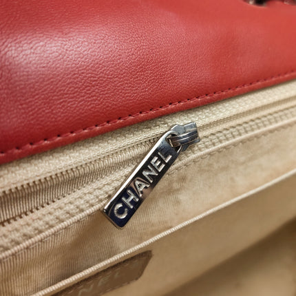 Chanel Classic Flap Single Flap Large Red Lambskin Leather Silver Hardware