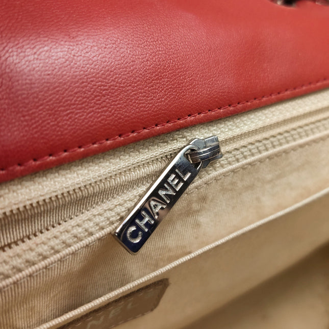 Chanel Classic Flap Single Flap Large Red Lambskin Leather Silver Hardware