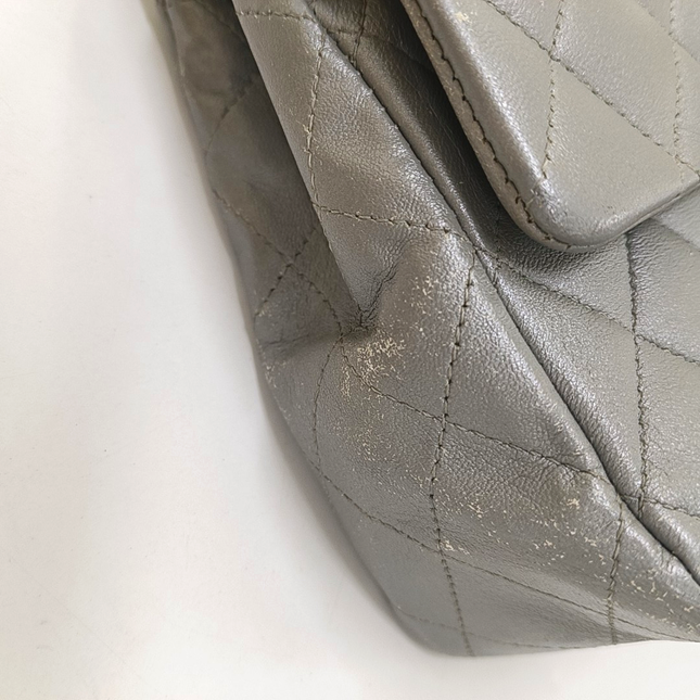 Chanel Timeless Classic Flap Medium Grey Lambskin Leather Silver Hardware