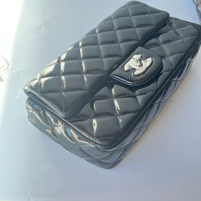 Sold Chanel Classic Flap Rectangular Mini Black Patent Leather Silver Hardware, 2012-2013