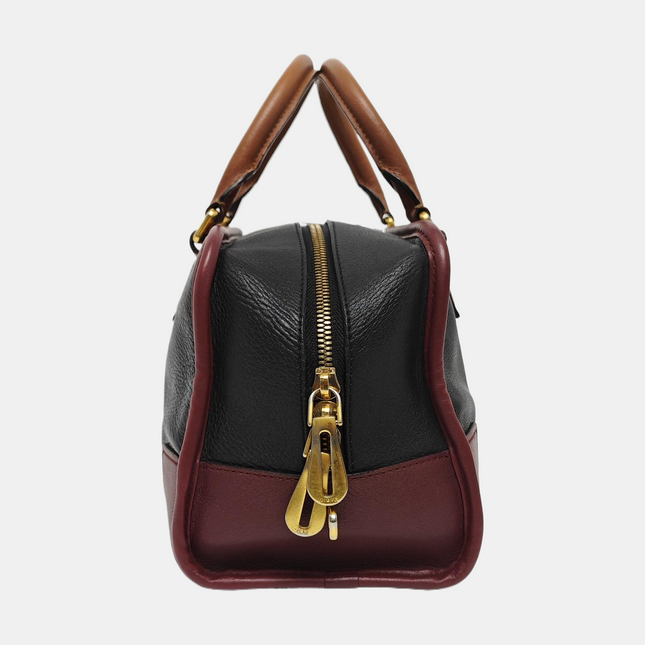 Loewe Amazona 29 Tricolor Black Burgundy Brown Leather Top Handle Bag