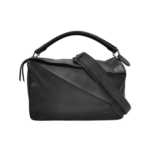 Loewe Puzzle Large Black Smooth Leather White Logo-Luxbags