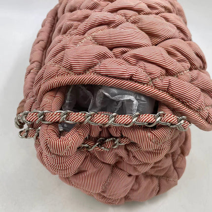 Chanel Nylon Bubble Striped Quilt Accordion Flap Bag Pink