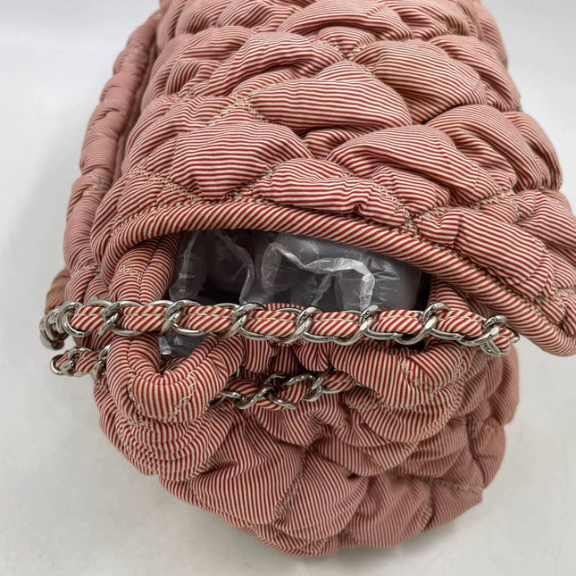 Chanel Nylon Bubble Striped Quilt Accordion Flap Bag Pink