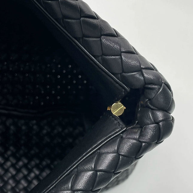 Bottega Veneta XXL Snap Tote Black Intrecciato Leather With Pouch