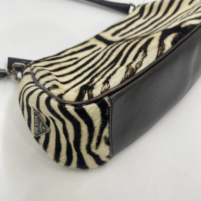 Prada Zebra Print Ponyhair Calfskin Leather Shoulder Bag