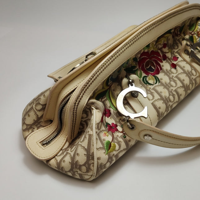 Dior Vintage Embroidered Diorissimo Bowler Bag Top White Monogram