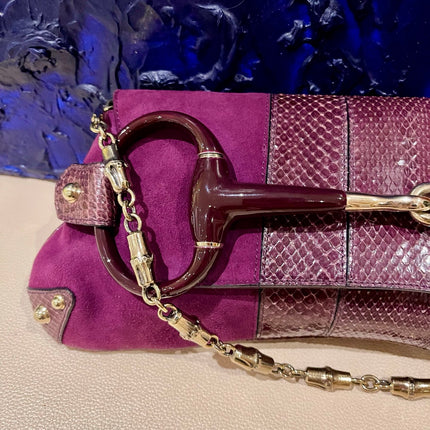 Gucci Horsebit 1955 Chain Vintage Large Purple Suede Shoulder Bag