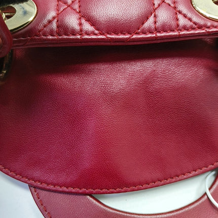 Lady Dior Mini Red Lambskin Leather Gold HW Chain Strap