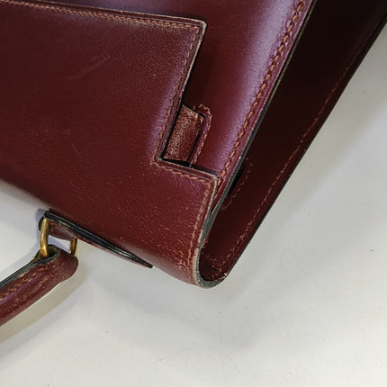 Hermes Kelly 32 Sellier Burgundy Box Leather Gold HW 1987