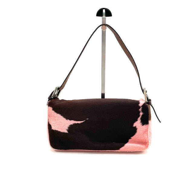 Fendi Baguette Pony-style Calfskin Leather Shoulder Bag in Pink Cow Print