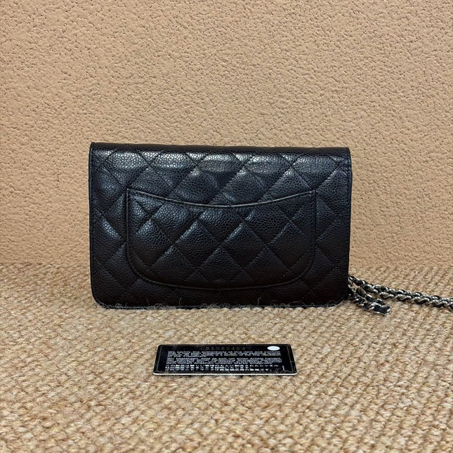 Chanel Wallet on Chain Classic Flap Black Caviar Leather Silver Hardware 2015-16