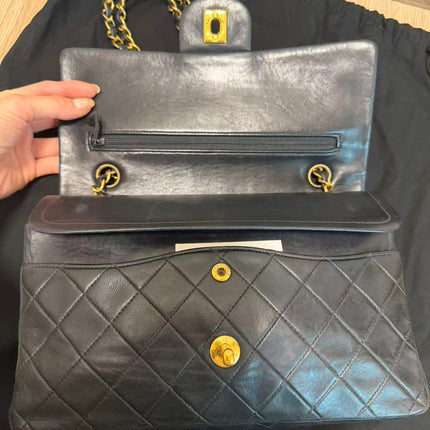 Chanel Classic Flap Vintage Medium Black Lambskin Leather 24k Gold Hardware 1991-94