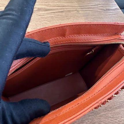 Chanel Vintage Small Matelasse Orange Caviar Leather Top Handle Bag