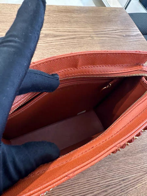 Chanel Vintage Small Matelasse Orange Caviar Leather Top Handle Bag