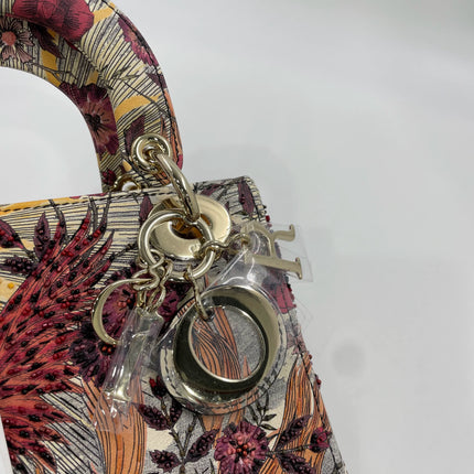 Lady Dior Mini Embroidered Phoenix Cloth Multicolor Handbag