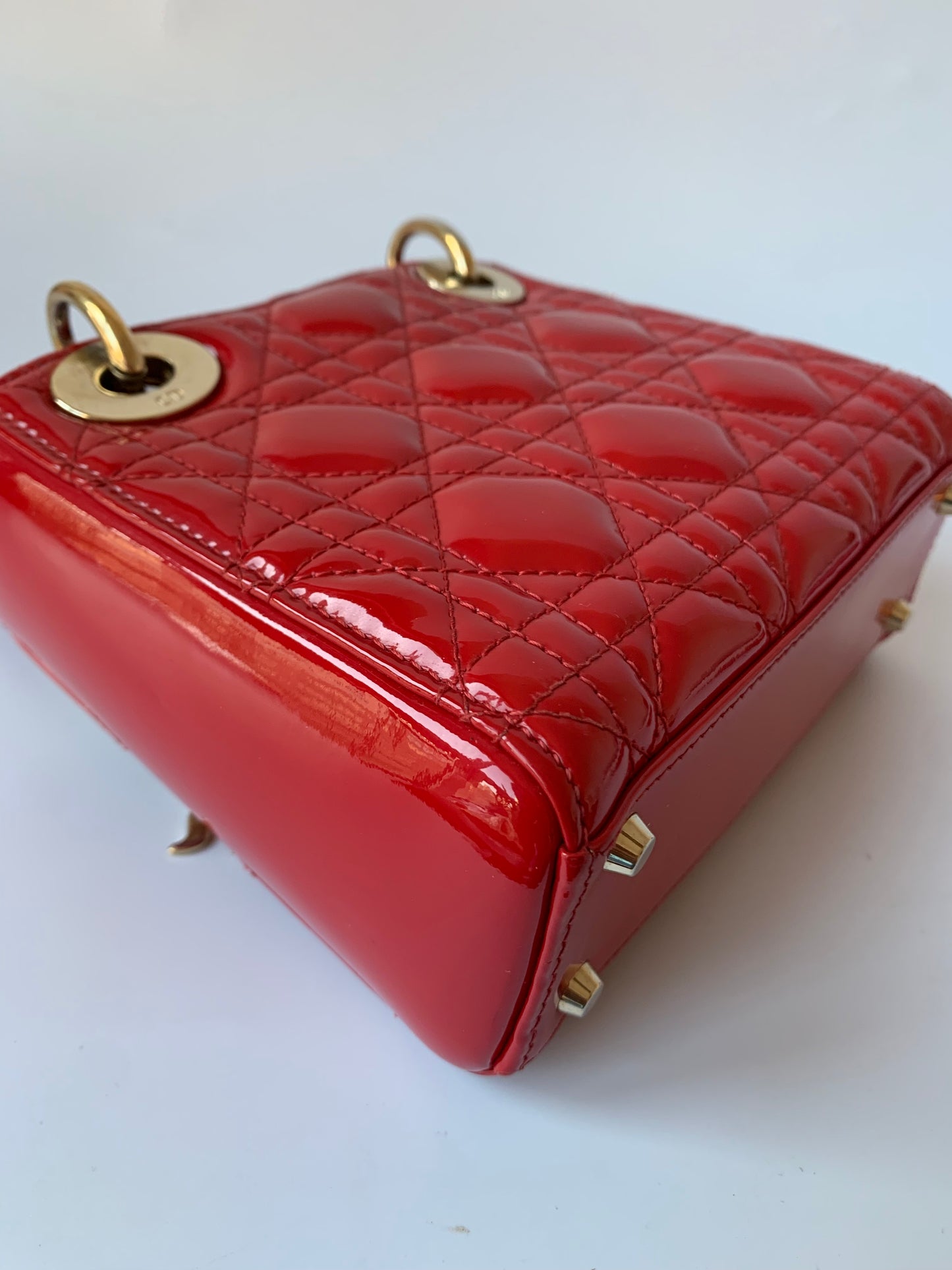 Sold Lady Dior Patent Leather Red Mini handbag with gold hardware