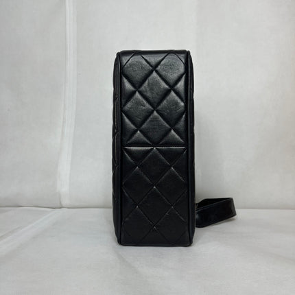 Chanel Vintage Flap Bag Medium Black Lambskin Leather Mega CC Gold Hardware