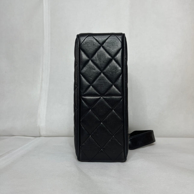 Chanel Vintage Flap Bag Medium Black Lambskin Leather Mega CC Gold Hardwarei