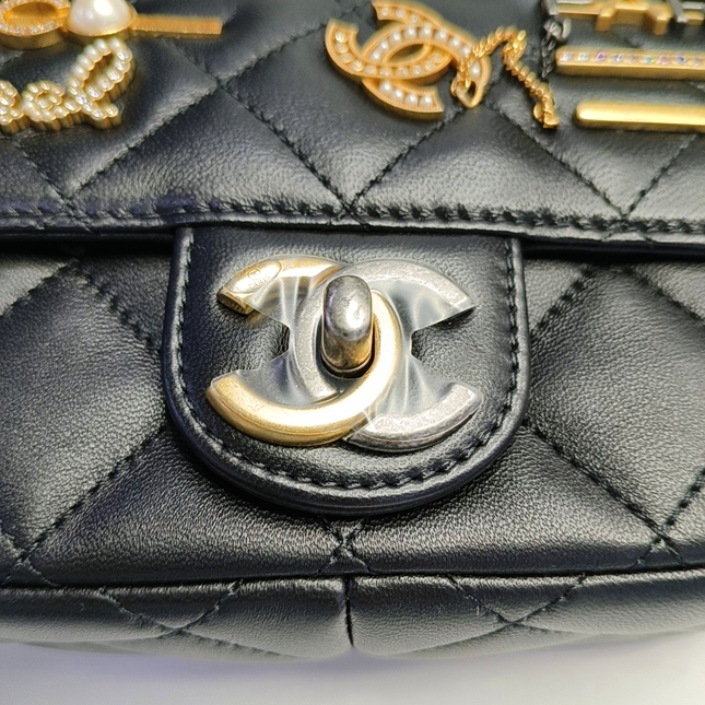 Chanel Coco Clips Super/Extra Mini Flap Bag Black Lambskin Gold Hardware
