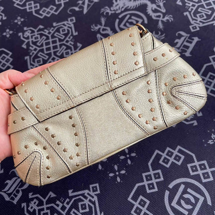 Sold Gucci Horsebit 1955 Chain Bag Pearlescent Gold Leather and Gold Studs