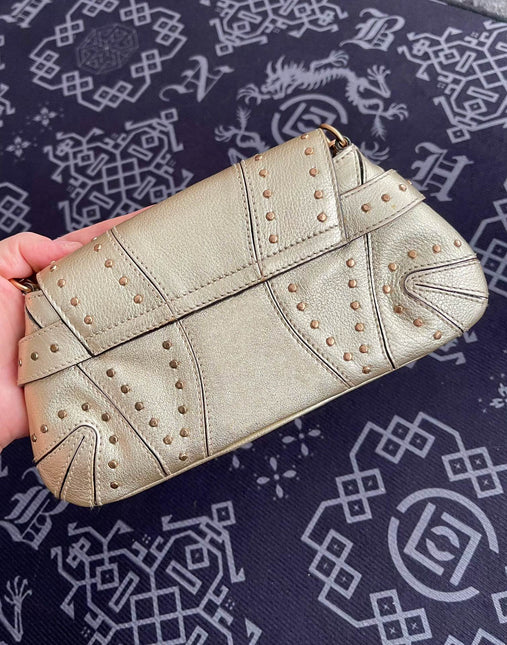 Sold Gucci Horsebit 1955 Chain Bag Pearlescent Gold Leather and Gold Studs