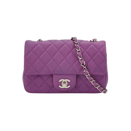 Chanel Classic Flap Mini Purple Lambskin Leather Silver Hardware-Luxbags