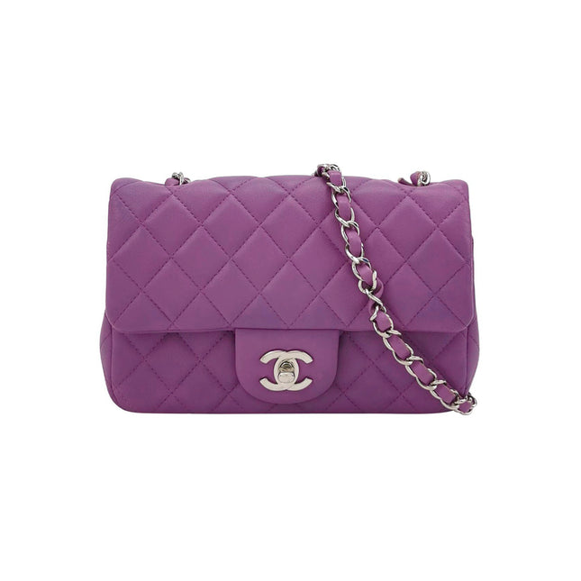 Chanel Classic Flap Mini Purple Lambskin Leather Silver Hardware-Luxbags