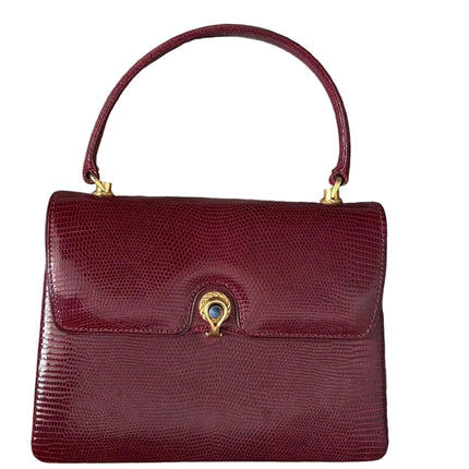 Gucci Vintage Bag Burgundy Lizard Leather Blue Lapis Lazuli Stone Gold-tone Hardware-Luxbags