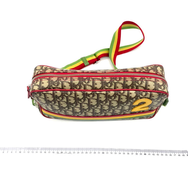 Dior No. 2 Rasta Trotter Camera Bag Beige Monogram Red Yellow Green Web Strap