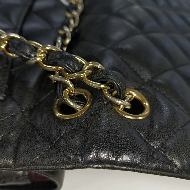 Sold Chanel Classic Flap Jumbo 2010 Black Lambskin Leather Double Flap with Gold Hardware
