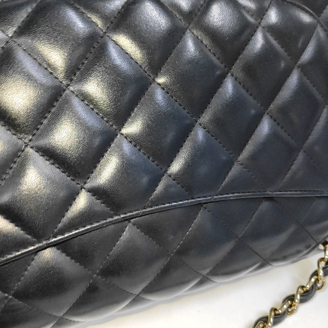 Chanel Classic Flap Jumbo Black Lambskin Leather Double Flap Gold Hardware, 2010-2011