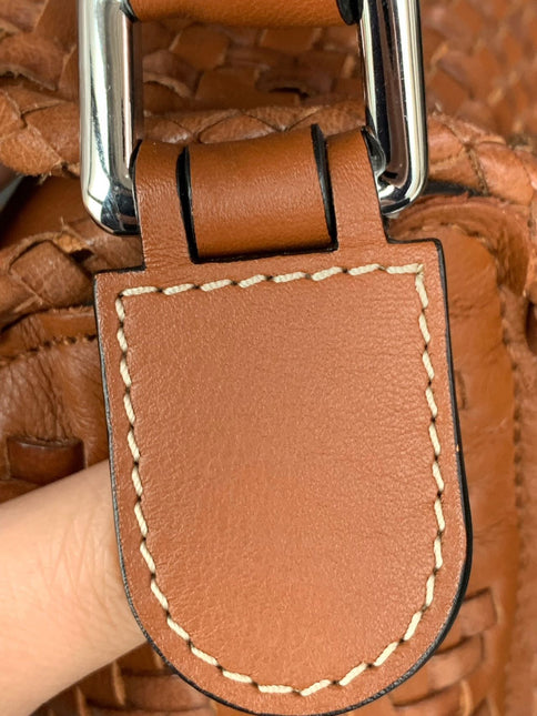 Loewe Puzzle Small Leather Woven Braided Tan Brown Crossbody Bag