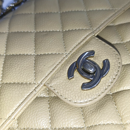 Chanel Timeless Classic Flap Medium Beige Caviar Leather Silver Hardware, 2005-2006