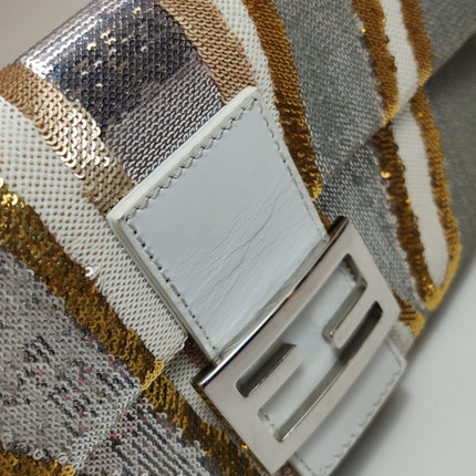 FENDI Baguette 1997 Zebra-Stripe Sequin White and Silver