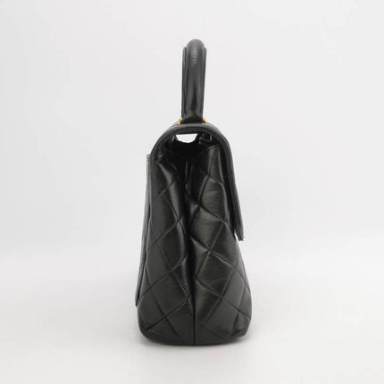 Chanel Vintage Top Handle Kelly Coco Handle Black Flap Bag lambskin leather 24k Gold Hardware