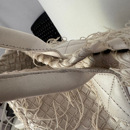 Bottega Veneta Cabat Large Intreccio Leather with Fringes White Ecru 40cm