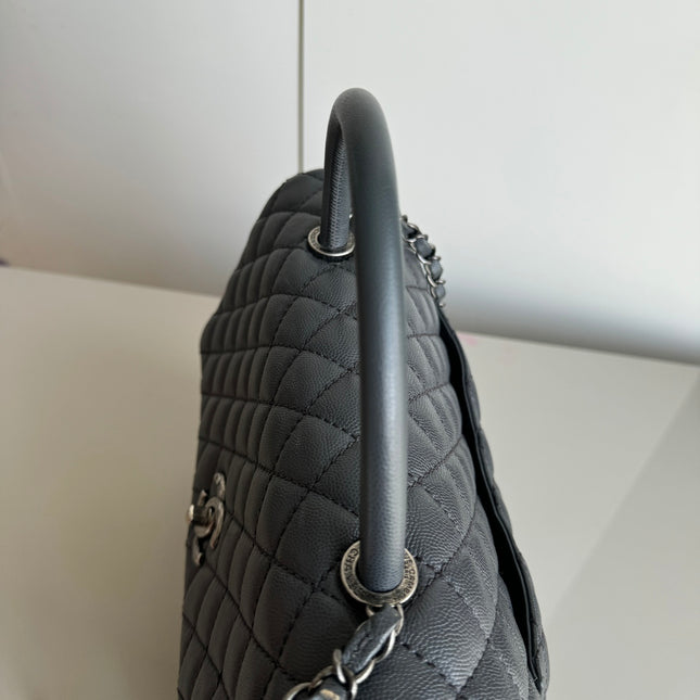 Chanel Coco Handle Maxi Grey Caviar Leather Silver Hardware 32cm, 2015-2016
