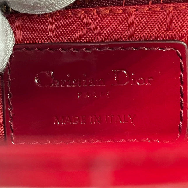 Lady Dior Mini Handbag Burgundy Red Patent Leather Gold-tone Chain Strap