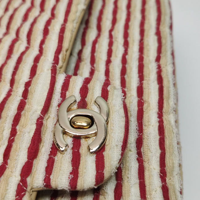 Chanel Classic Flap Red White Striped Medium Jersey Coco Sailor